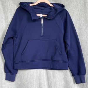 LASLULU Cropped 1/2 Zip Hooded Pullover Sweater Sz M Navy Pockets Lounge Street
